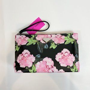 Betsey Johnson Black w Pink Flowers Cosmetic Bag